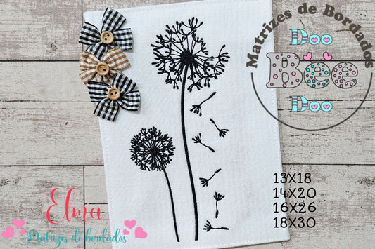 Matriz de Bordado Flor Dente de Leão ao Vento – Ponto Satim