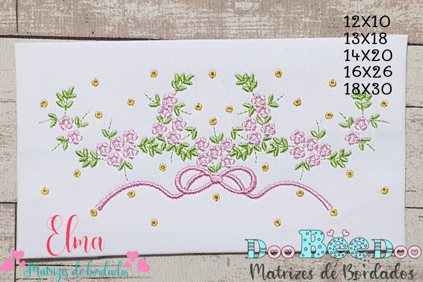 Matriz de Bordado Flores com Laço Elegante – Ponto Satim