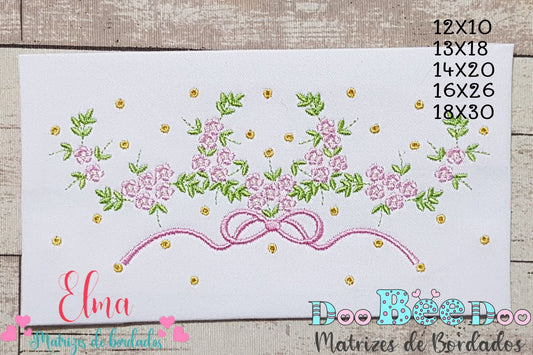 Matriz de Bordado Flores com Laço Elegante – Ponto Satim