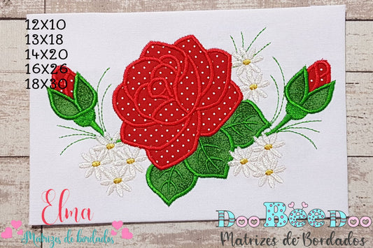 Matriz de Bordado Rosa com Margaridas - Aplique