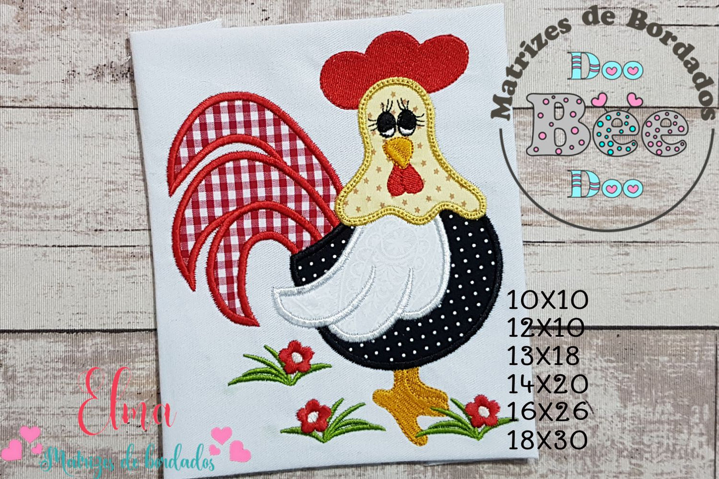 Matriz de Bordado Galinha Fofa com Flores – Ponto Aplique