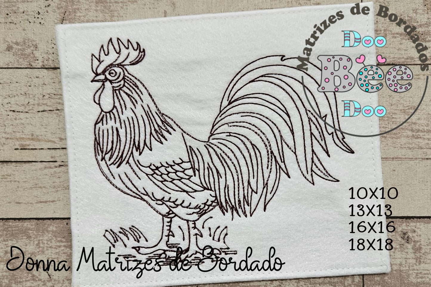 Matriz de Bordado Galo Rústico – Redwork