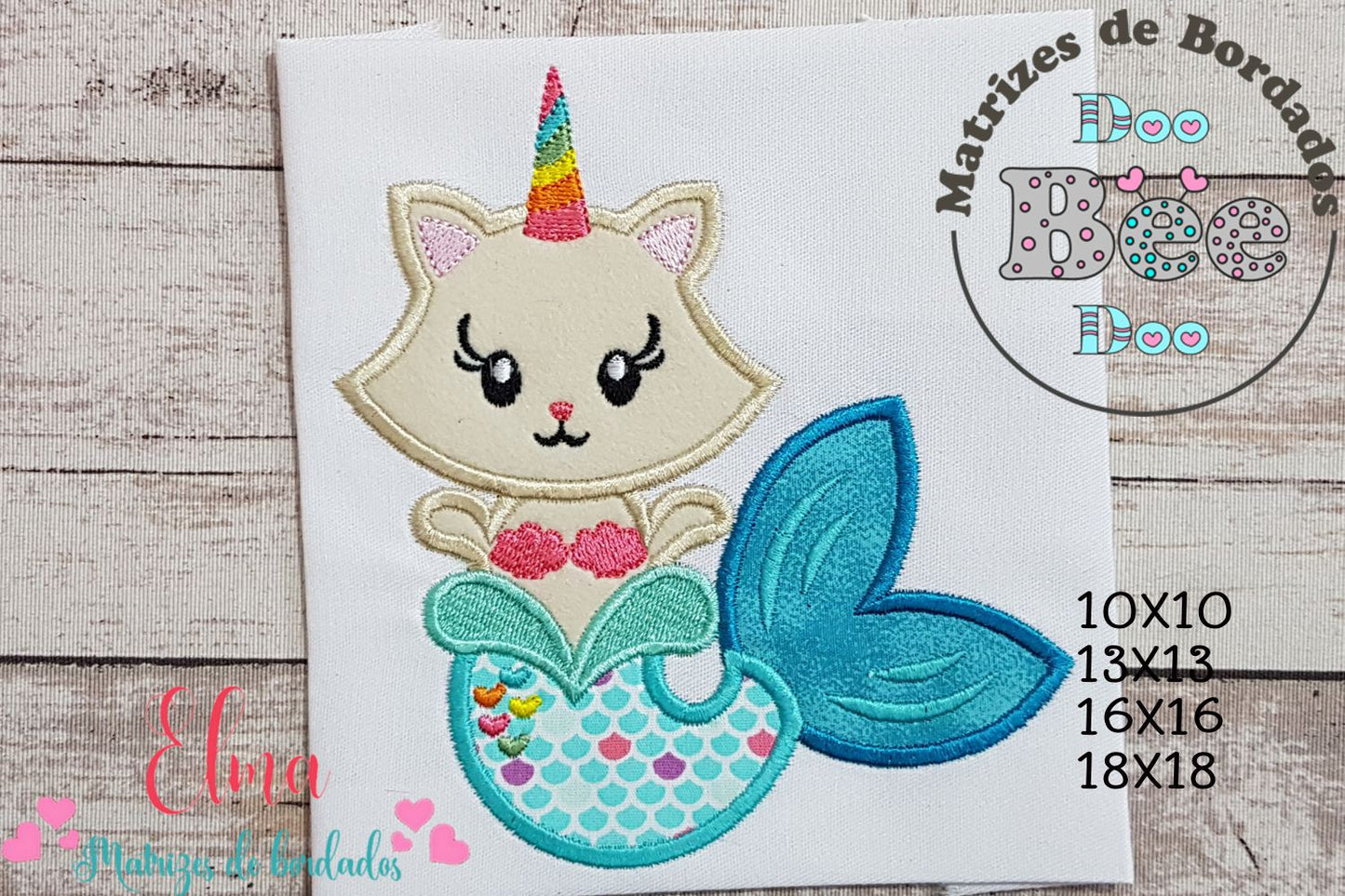 Matriz de Bordado Gatinha Encantada Sereia e Unicórnio – Aplique