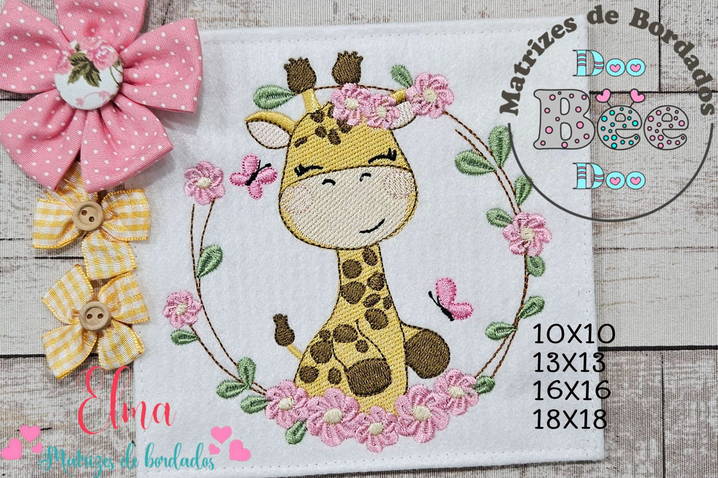 Matriz de Bordado Girafinha Encantadora na Guirlanda – Ponto Cheio