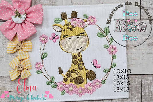Matriz de Bordado Girafinha Encantadora na Guirlanda – Ponto Cheio