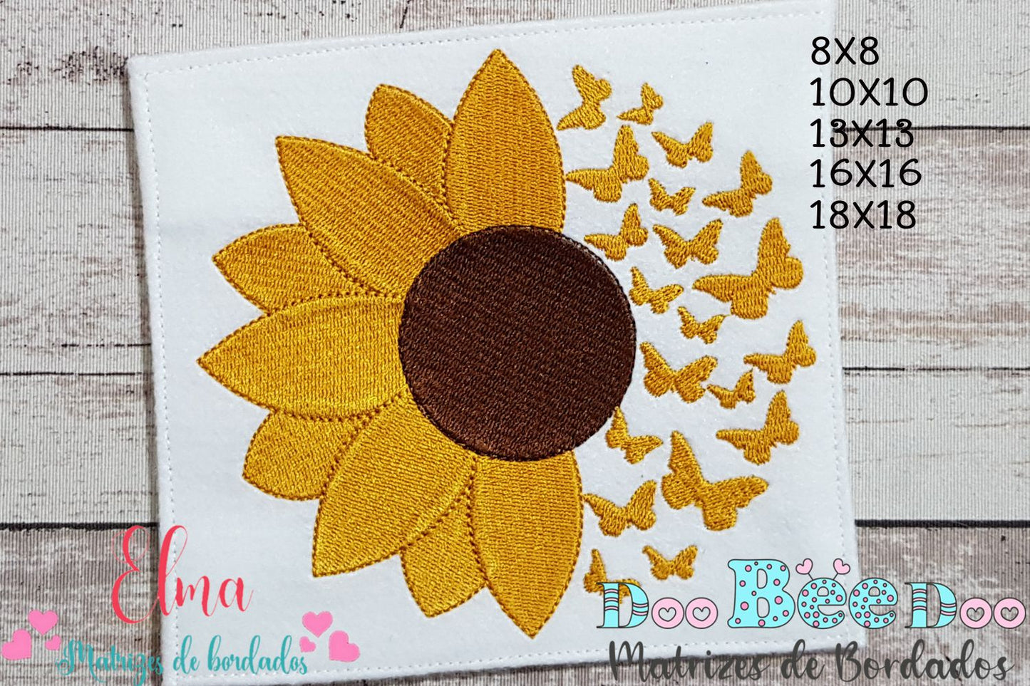 Matriz de Bordado Girassol Delicado com Borboletas – Ponto Cheio