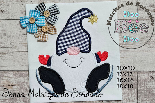Matriz de Bordado Gnomo de Inverno com Patins – Aplique