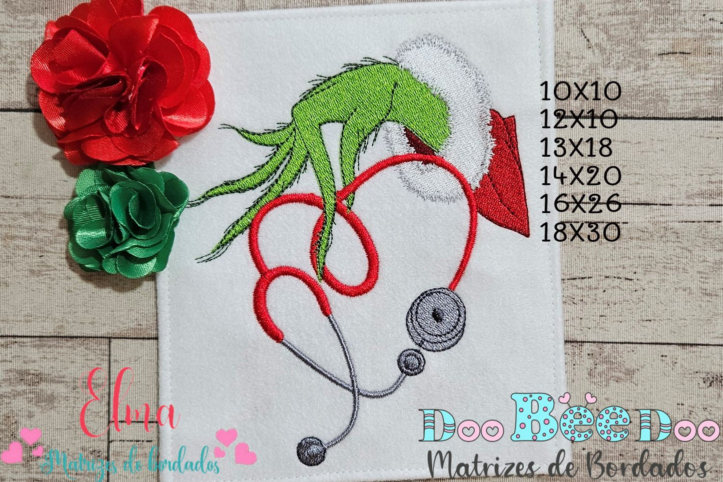 Matriz de Bordado Mão do Grinch com Estetoscópio – Ponto Cheio