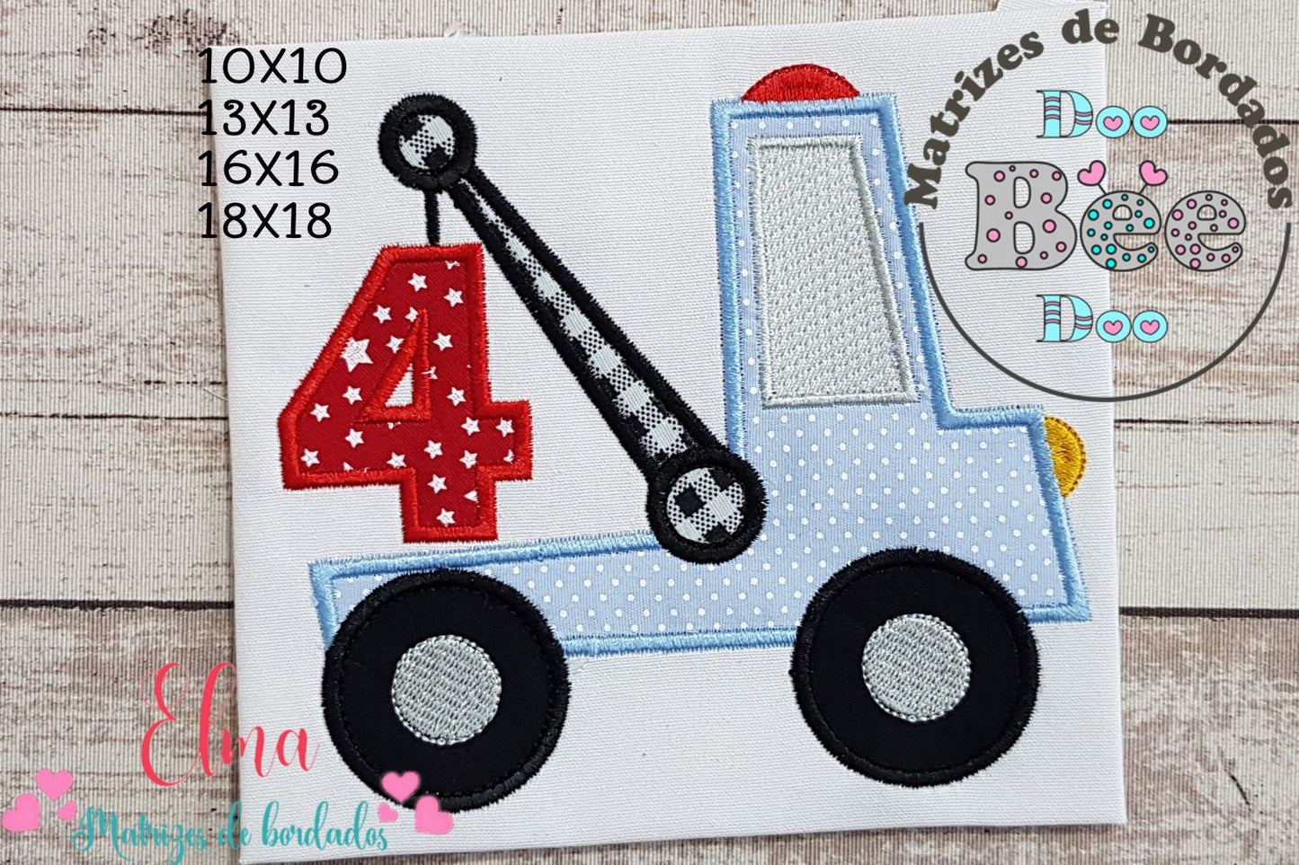 Matriz de Bordado Caminhão de Reboque com Número 4 – Aplique