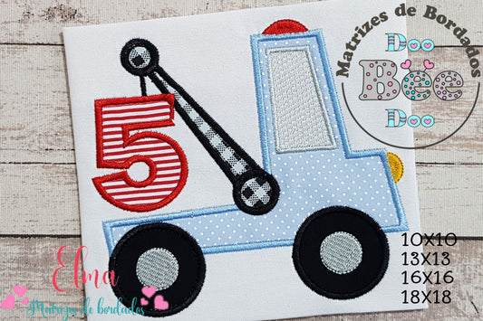 Matriz de Bordado Caminhão Guincho com Número 5 – Aplique