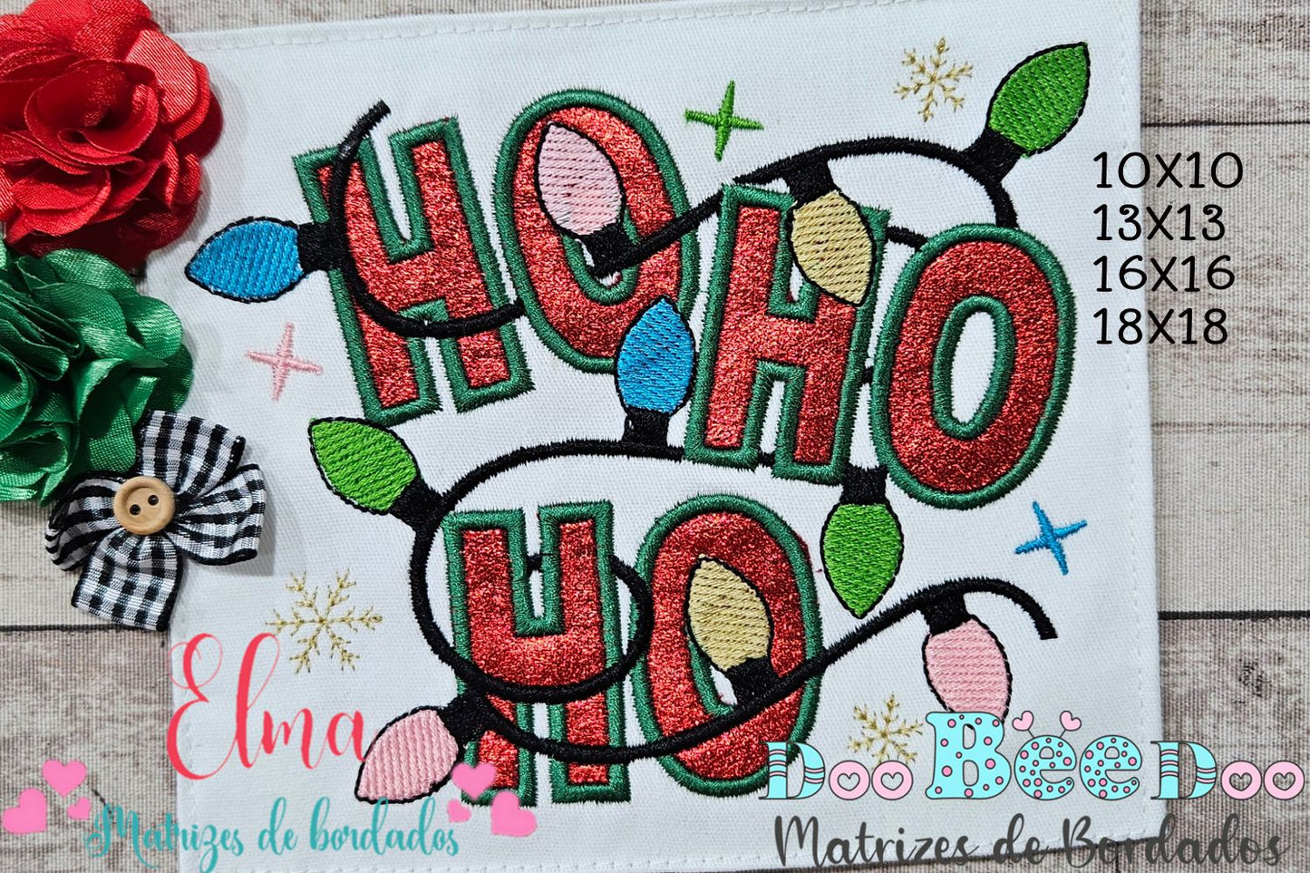 Matriz de Bordado Ho Ho Ho Iluminado - Aplique