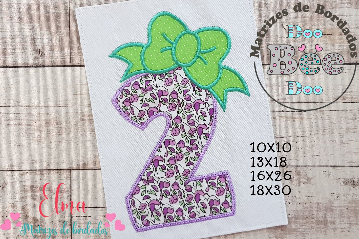 Matriz de Bordado Número 2 Decorado com Laço – Aplique
