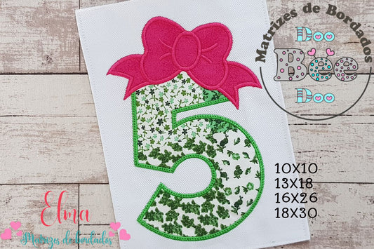 Matriz de Bordado Número 5 com Lacinho Fofo – Ponto Aplique
