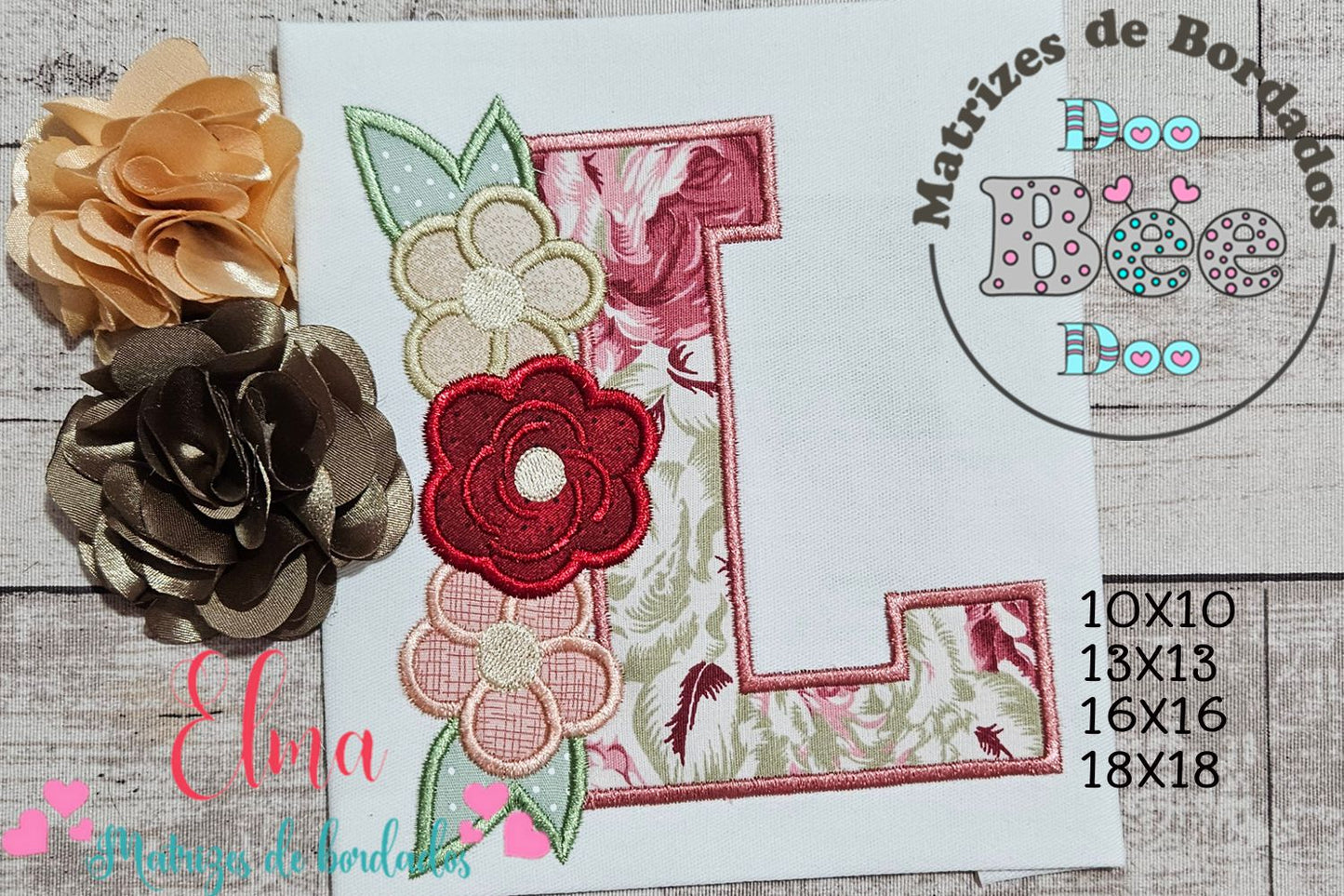 Matriz de Bordado Letra L Floral – Aplique