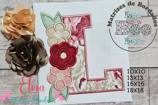Matriz de Bordado Letra L Floral – Aplique