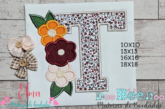 Matriz de Bordado Letra T Floral – Aplique