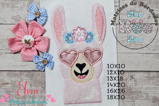 Matriz de Bordado Lhama Estilosa com Óculos Coração – Aplique