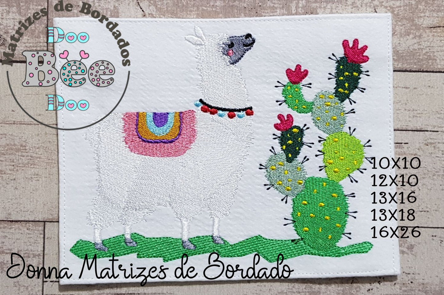 Matriz de Bordado Lhama com Cactos - Ponto Cheio