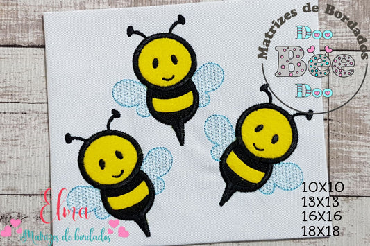 Matriz de Bordado Abelhinhas Meninos – Trio Fofo em Aplique