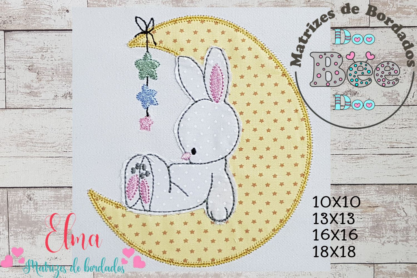 Matriz de Bordado Coelhinho na Lua – Aplique Raggy Encantador