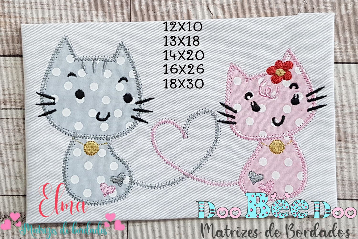 Matriz de Bordado Gatinhos Românticos – Aplique Zig Zag