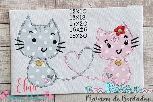 Matriz de Bordado Gatinhos Românticos – Aplique Zig Zag