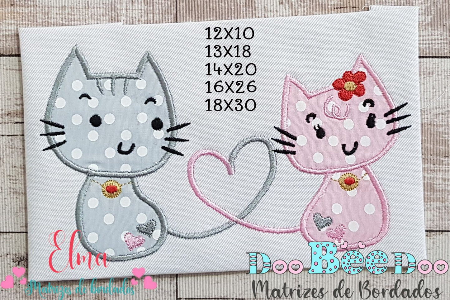 Matriz de Bordado Gatinhos com Amor – Aplique Romântico