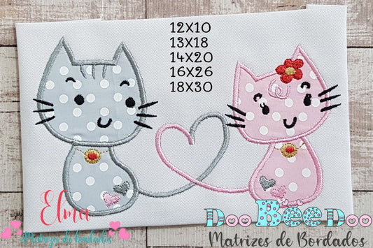 Matriz de Bordado Gatinhos com Amor – Aplique Romântico