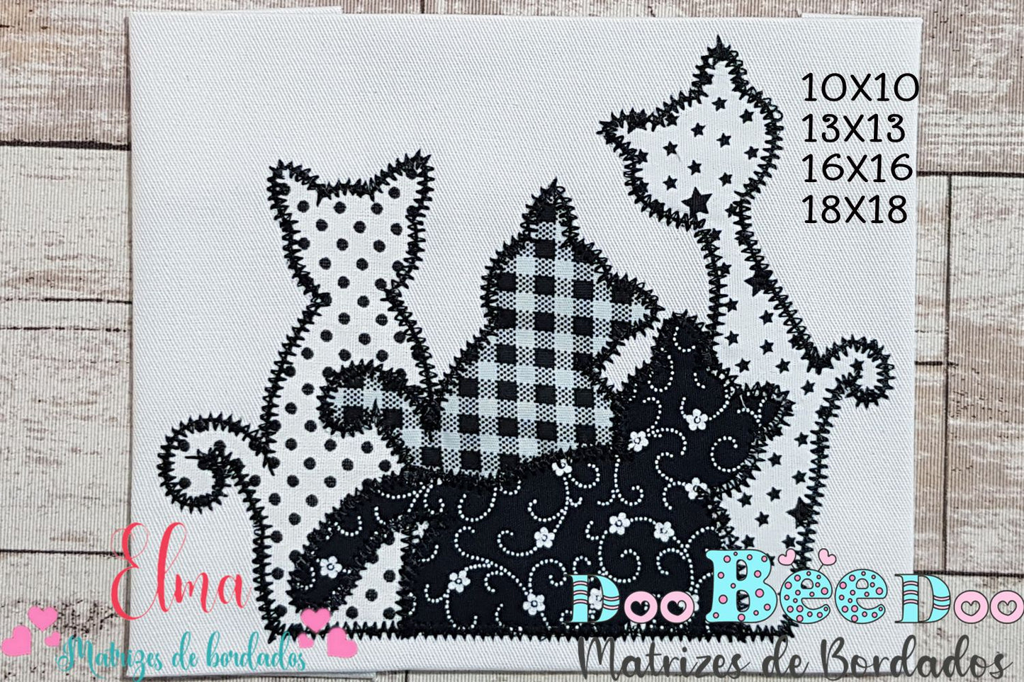 Matriz de Bordado 4 Gatinhos – Aplique em Ponto Zigzag Fofo