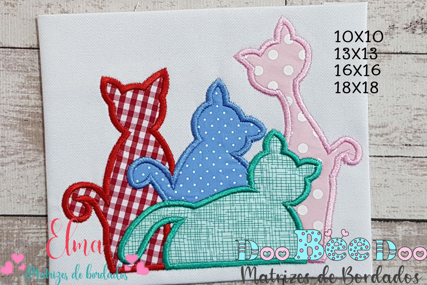 Matriz de Bordado 4 Gatinhos Coloridos – Aplique Fofo e Charmoso