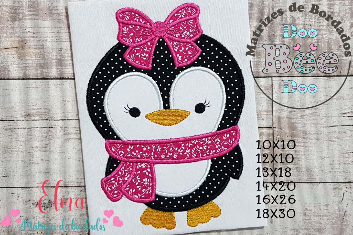Matriz de Bordado Pinguim Fofinha com Cachecol e Laço – Aplique