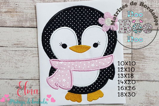 Matriz de Bordado Pinguim Menina com Cachecol – Aplique