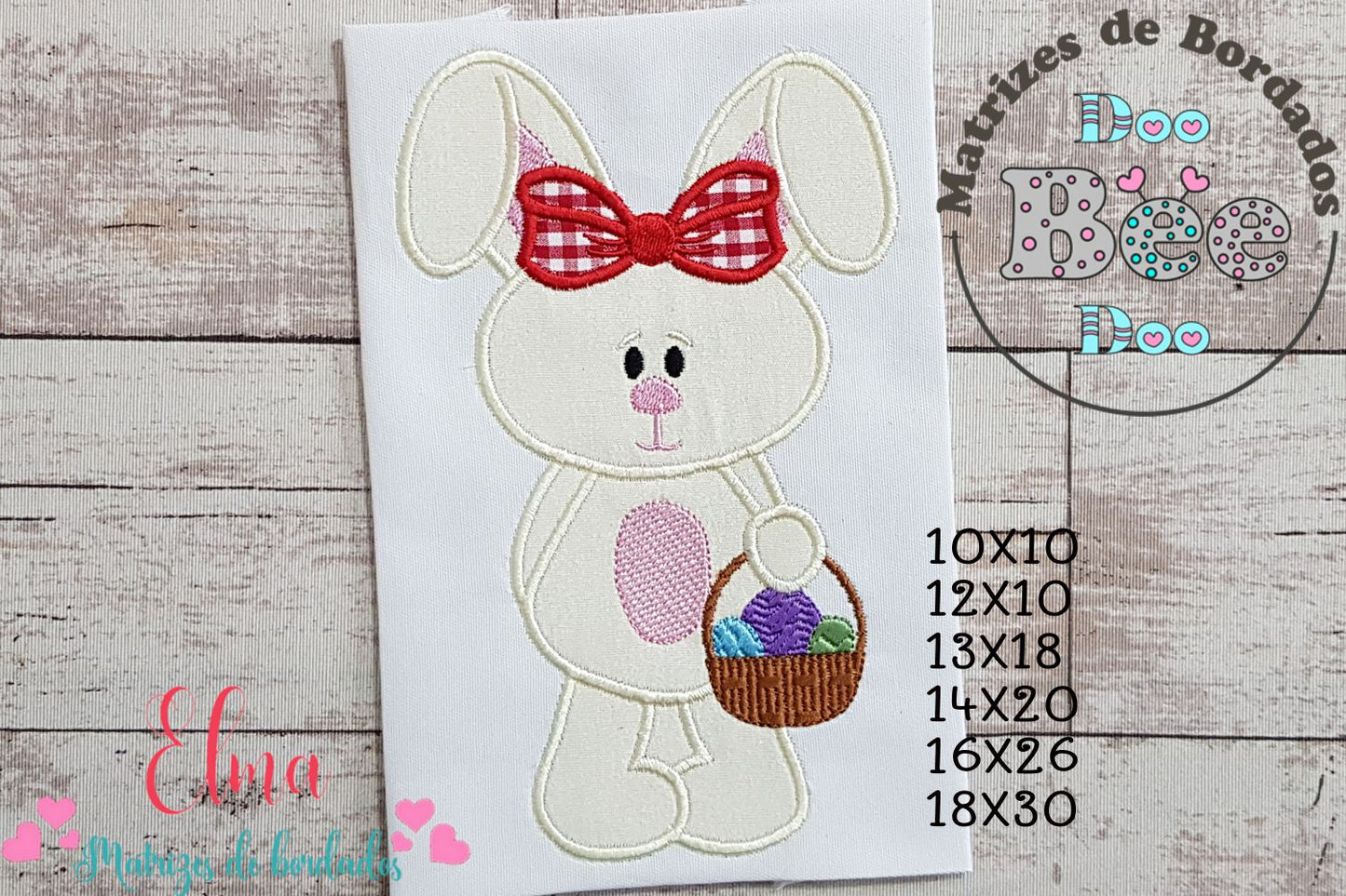 Matriz de Bordado Coelhinha com Cesta de Ovinhos – Aplique