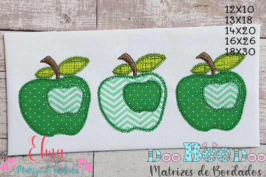 Matriz de Bordado 3 Maçãs Verdes – Aplique em Ponto Zigzag