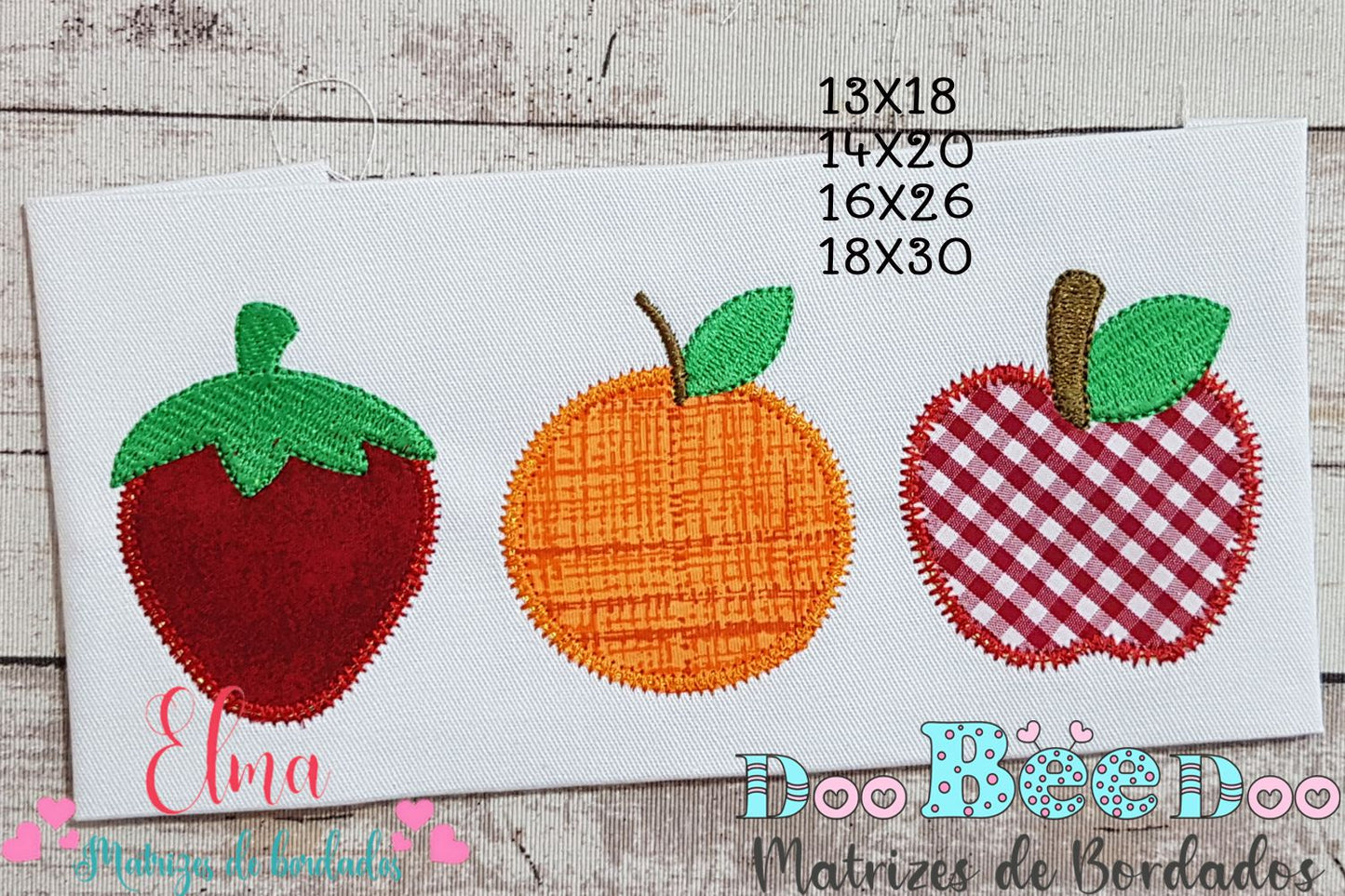 Matriz de Bordado Morango, Laranja e Maçã – Aplique ZigZag