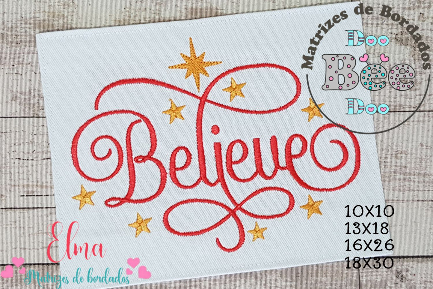 Matriz de Bordado Believe com Estrelas Natalinas – Ponto Satim