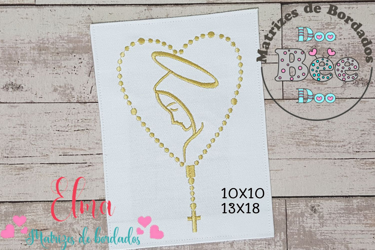 Matriz de Bordado Nossa Senhora de Fátima com Terço em Coração – Ponto Satim