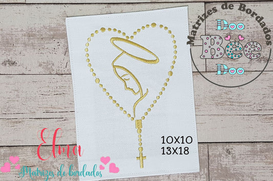 Matriz de Bordado Nossa Senhora de Fátima com Terço em Coração – Ponto Satim