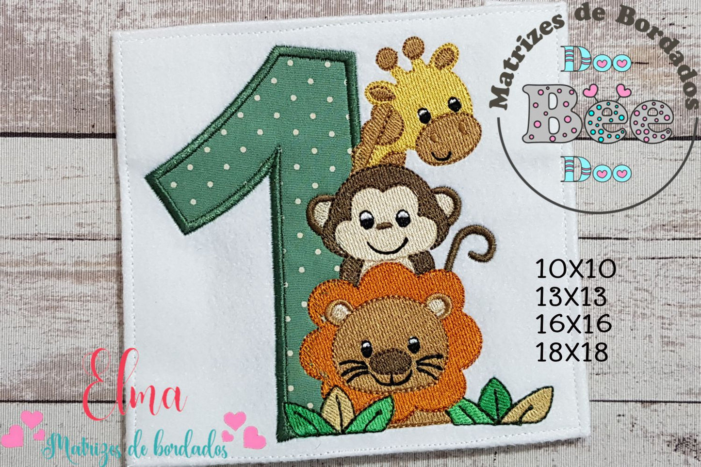 Matriz de Bordado Primeiro Aninho com Bichinhos da Floresta – Aplique