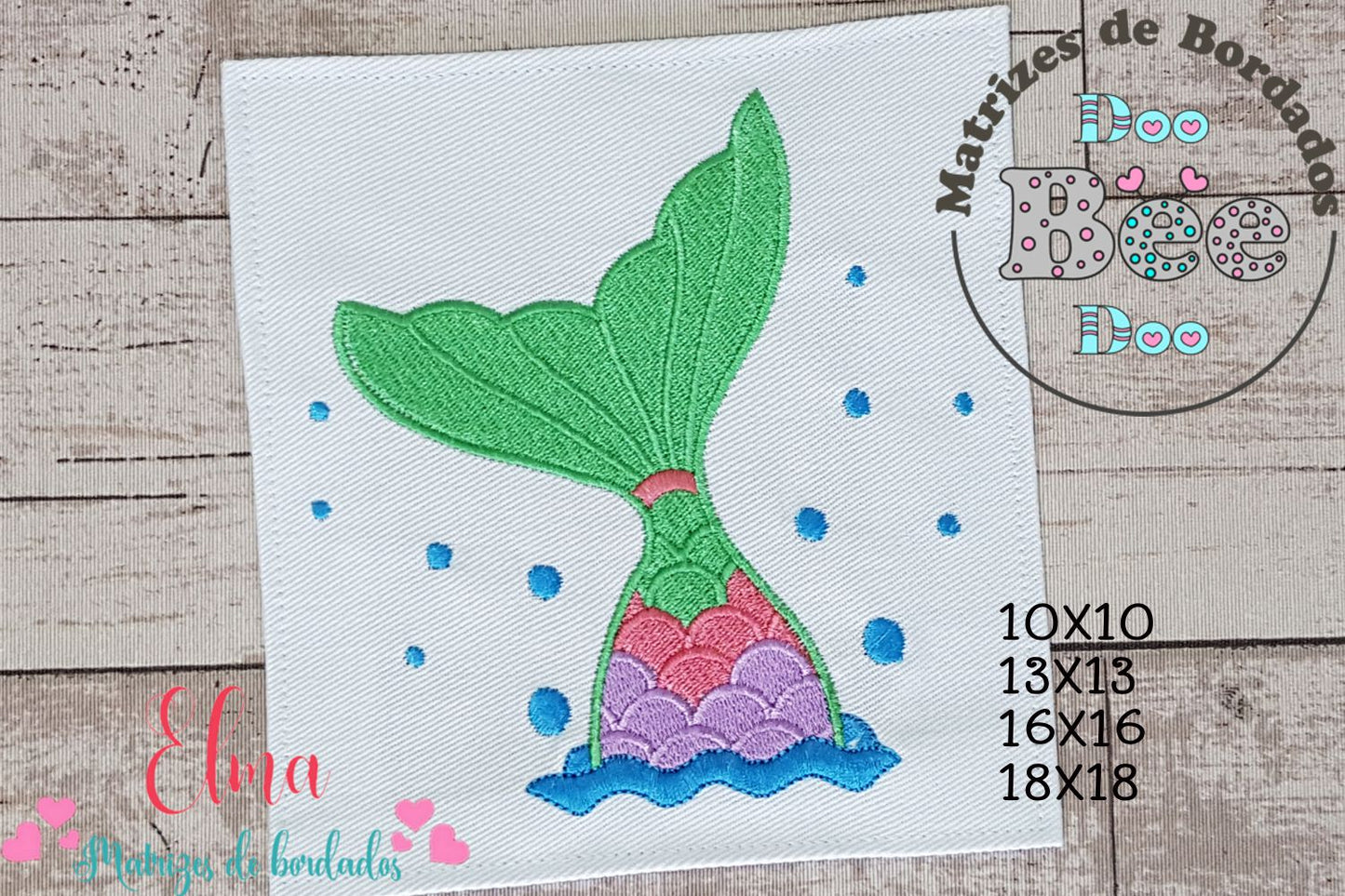 Matriz de Bordado Calda de Sereia Colorida com Bolhas – Ponto Cheio