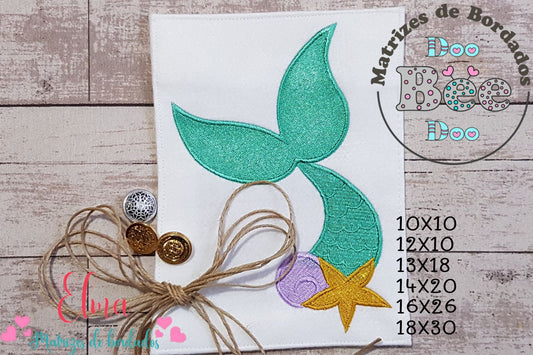 Matriz de Bordado Calda de Sereia com Estrela e Conchas – Ponto Cheio