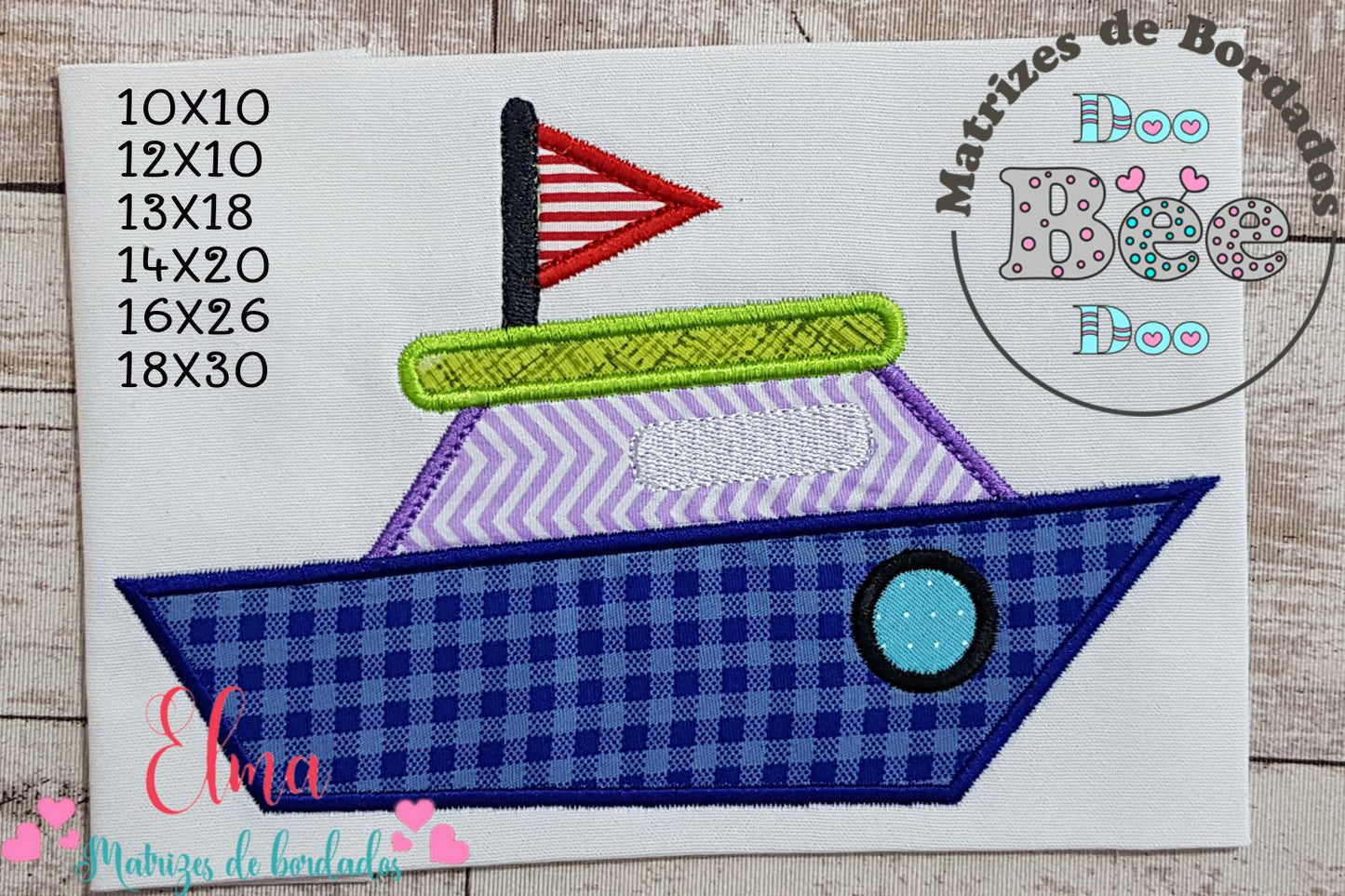Matriz de Bordado Barquinho Azul com Bandeira – Aplique