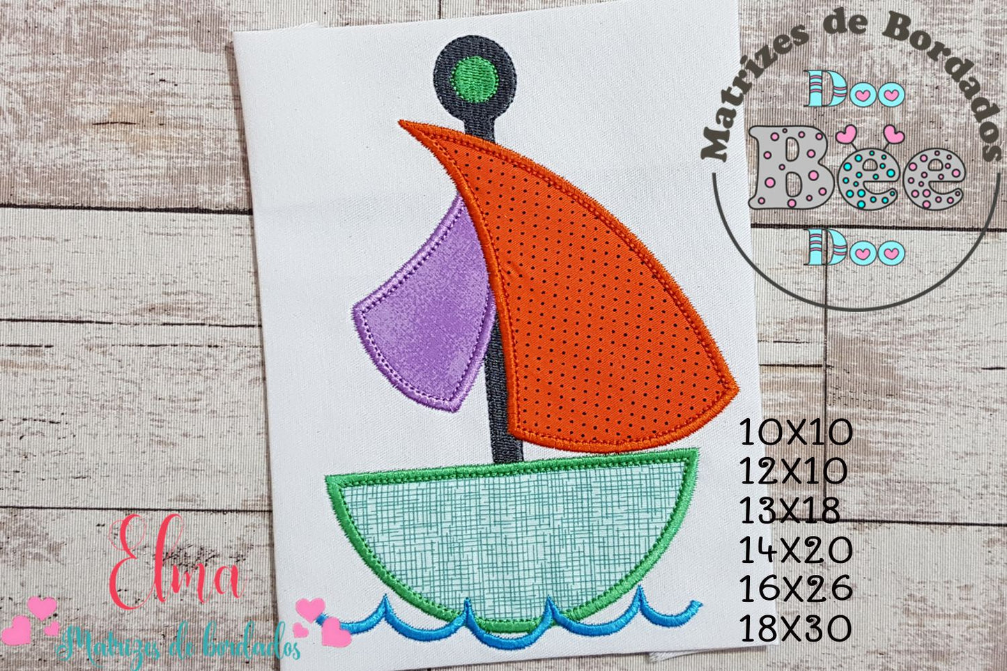 Matriz de Bordado Barquinho com Velas Coloridas – Aplique