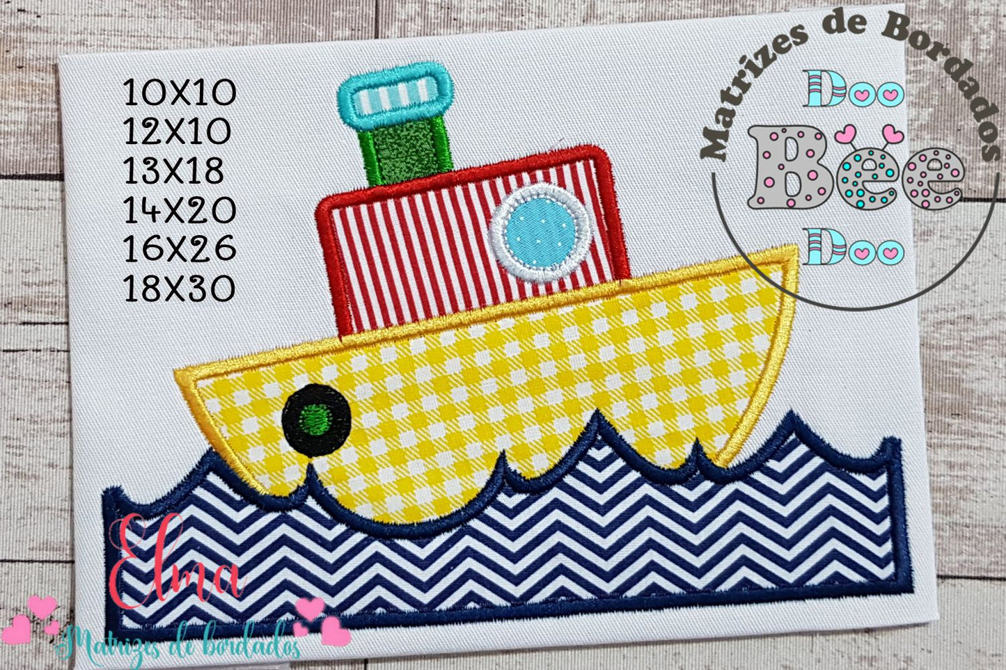 Matriz de Bordado Barquinho Colorido nas Ondas – Aplique