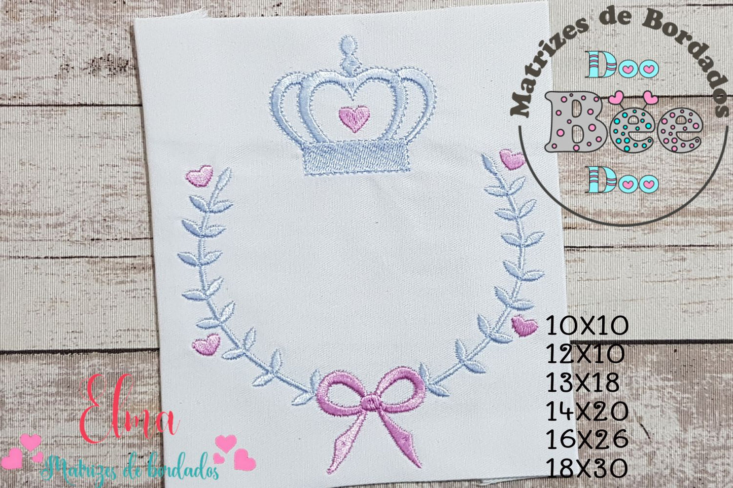 Matriz de Bordado Moldura Coroa com Coração e Laço – Ponto Satim