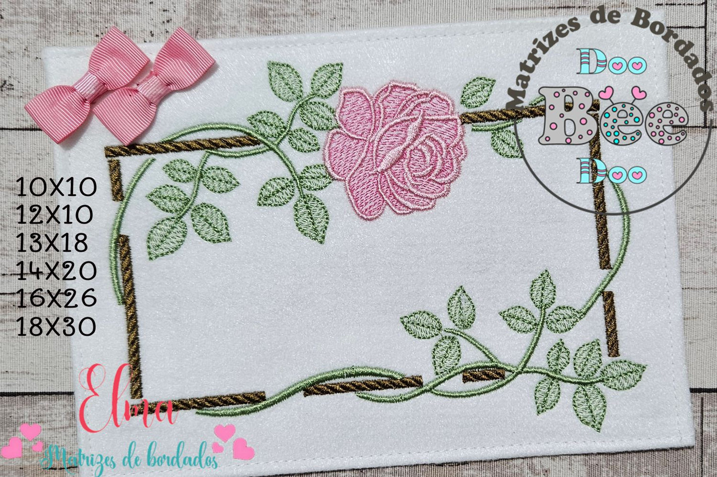 Matriz de Bordado Moldura Elegante com Rosa – Ponto Cheio