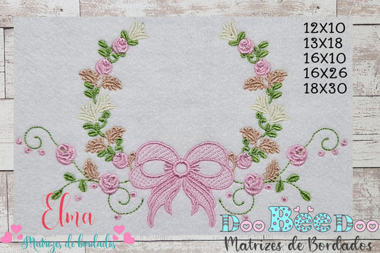 Matriz de Bordado Moldura Floral com Laço – Ponto Satim
