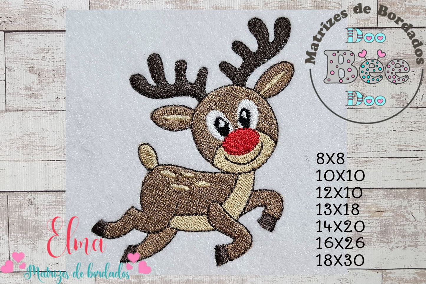 Matriz de Bordado Rena Natalina Fofa – Ponto Cheio