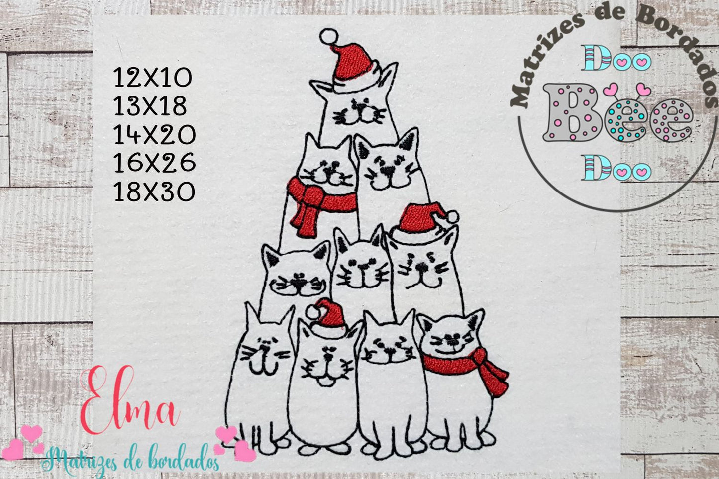 Matriz de Bordado Gatinhos em Árvore - Redwork