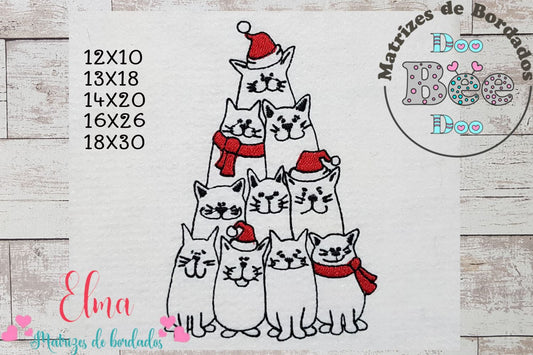 Matriz de Bordado Gatinhos em Árvore - Redwork